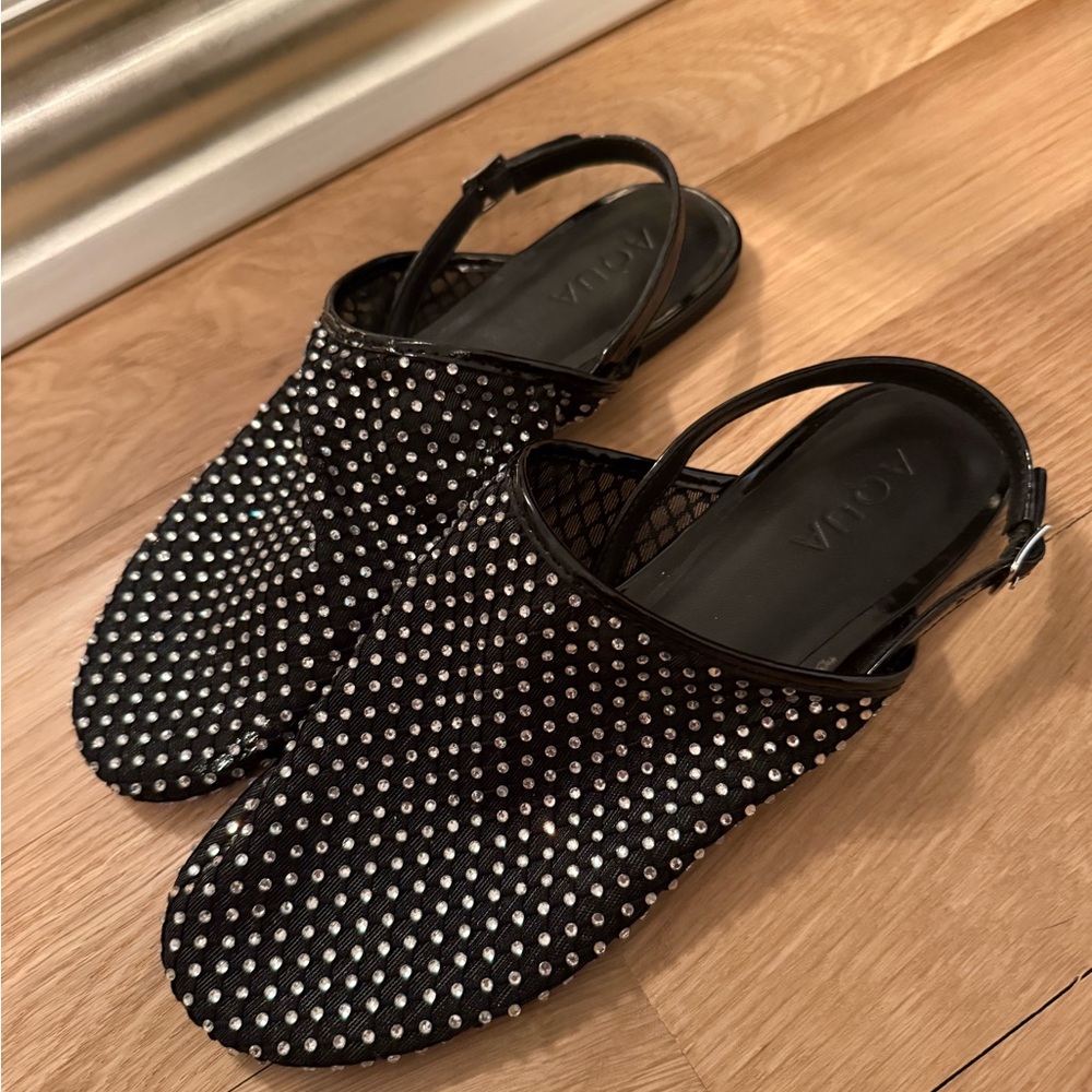 Aqua Women's Black Flats with Silver Accents